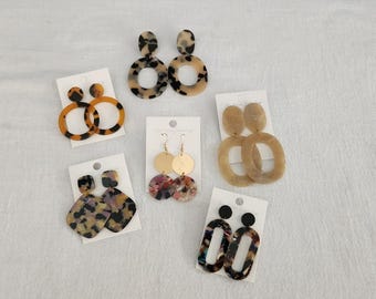 Lote de 6 pares de pendientes colgantes de carey