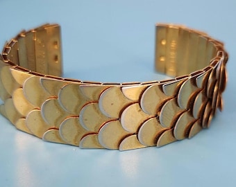 Vintage Signed Dunby Scalare Goldtone Scale Bracelet Cuff Design Needs Cleaned