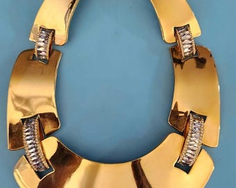 Vintage Aerin Erickson Beamon Goldtone Rhinestone Collar Necklace