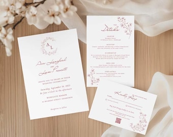 Blossom Wedding Invitation Suite | Editable Pink Floral Canva Template (Instant Download)