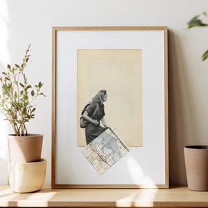 Arte mural con mapa, impresión de viaje con retrato femenino - Lost