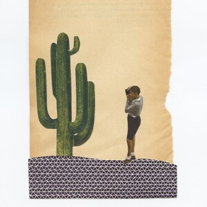 Arte originale del collage di carta sulla pagina del libro vintage - Cactus gigante