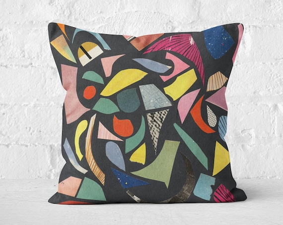 Abstract Velvet Cushion, Mid Century Home Decor - Black Terrazzo