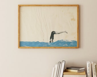 Diving Portrait Art Print, Ocean Wall Art, Mountain Decor - Plunge