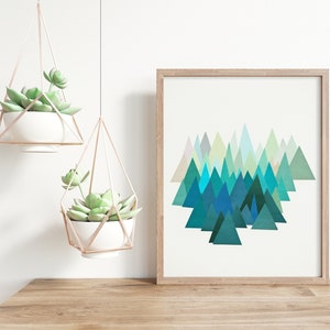 Blue Abstract Mountain Print - Cold Mountain