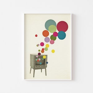 Television Print, Retro Wall Art, Pop Art Poster, Collage Art Print - Colour Television