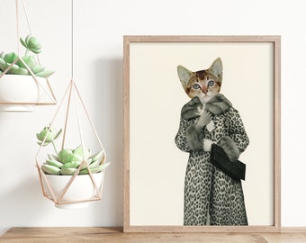 Cat Portrait Art, Surreal Cat Lover Gift - Kitten Dressed as Cat