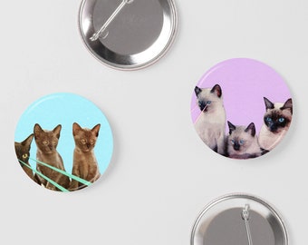 Cat Pins, Button Badge Set, Animal Badges - Kitsch Kittens