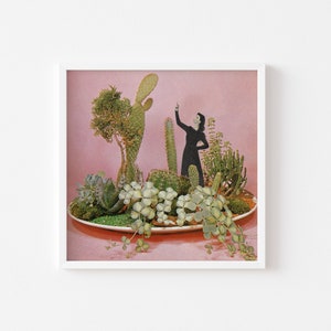 Cactusprint, surrealistische muurkunst, portret, roze muurkunst - The Wonders of Cactus Island