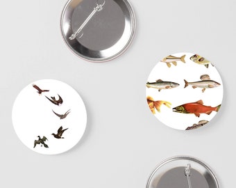 Animal Badge Set, Fathers Day Gift - Birds and Fish