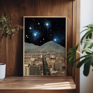 Weltraum Kunst, Retro futuristischer Sci Fi Planeten Druck - Space City