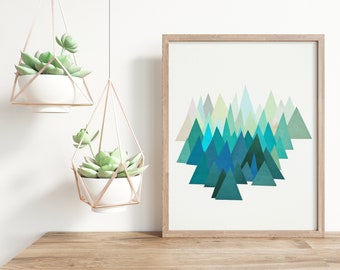 Blue Abstract Mountain Print - Cold Mountain