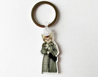 Cat Acrylic Keyring, Stocking Stuffer - Kitten Dressed as Cat