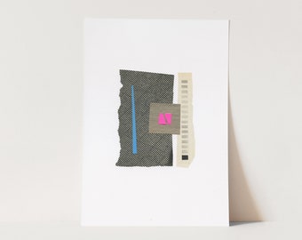 ORIGINAL COLLAGE, Grey and Hot Pink Abstract Shapes Art, Modern Paper Collage - 027