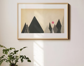 Black Mountain Print, Abstract Landscape Art - Paper Mountains 3