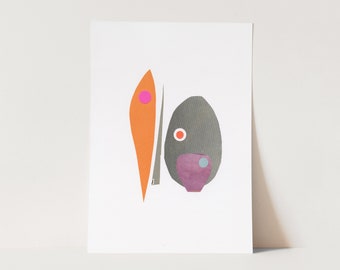 ORIGINAL COLLAGE, Orange and Grey Abstract Shapes Art, Modern Paper Collage - 033