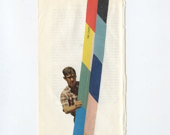 Original Paper Collage. Male Portrait Art on Vintage Book Page - Hold Up