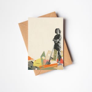 Tarjeta de jardinería, tarjeta de felicitación con retrato femenino