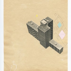 Original Architecture Collage Art, Modernist Decor - The Modern World