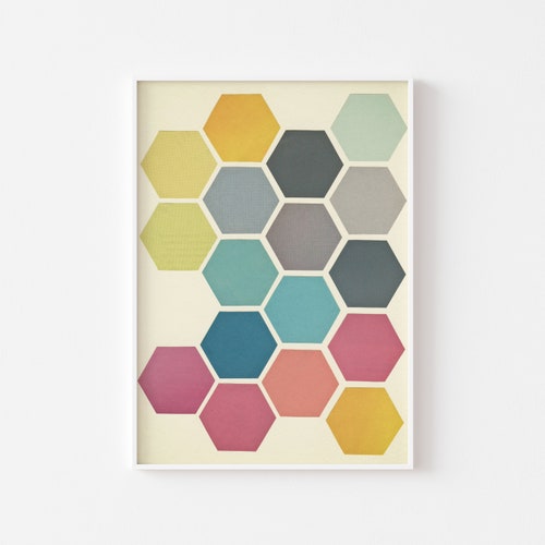Honeycomb Wall Art Geometric Decor Colorful Wall Art - Etsy