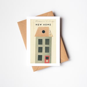 Carte pour nouvelle maison, carte de voeux portrait de maison - maison de ville grise