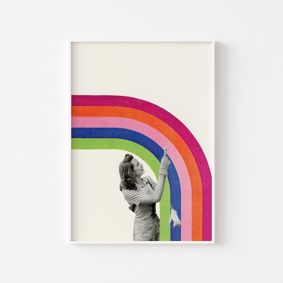 Rainbow Art Print, Vintage Art, Gay Valentine, Gay Wedding Gift - Paint a Rainbow