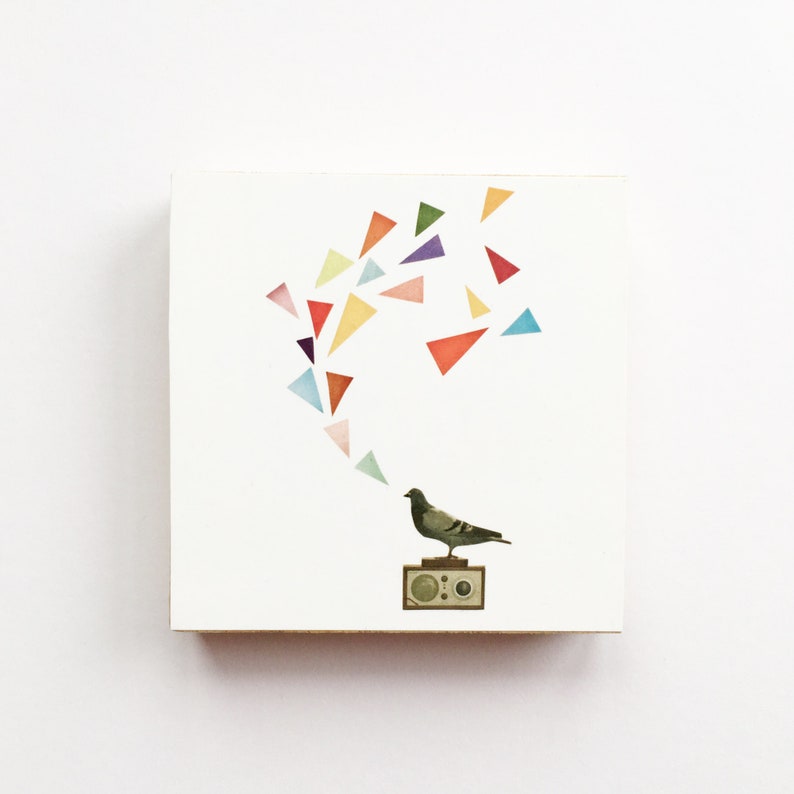 Art Ornament Bird Wall Hanging Wood Art Block Pigeon Radio
