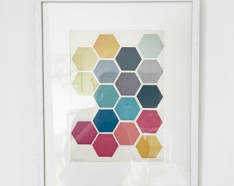 Framed Geometric Print, Framed Honeycomb Art - Honeycomb II