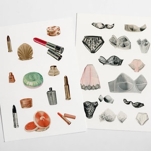 Ensemble de cartes postales rétro, cadeau pour petite amie, cadeaux beauté - maquillage et lingerie