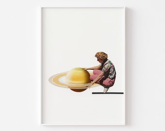 Planets Print, Space Art, Celestial Decor - Servicing Saturn