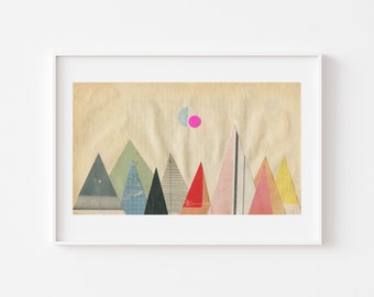 Mountain Landscape Art, Abstract Geometric Print - Paper Mountains 2