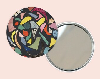 Abstract Pocket Mirror 76mm / 3 inches - Black Terrazzo