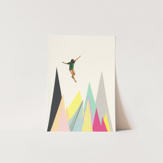 ORIGINAL COLLAGE, Boy Portrait - Mountain Jump