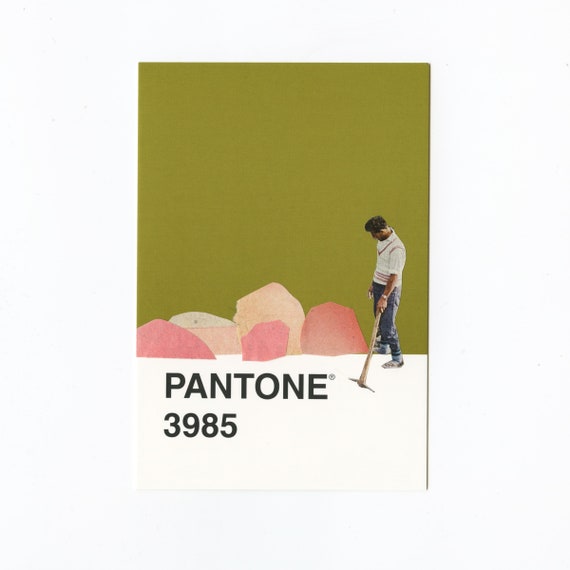 Original Collage on Pantone Postcard - 3985