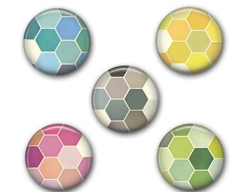 Geometric Pin Set, Retro Badges, Designer Gift, Pinback Buttons - The Honeycomb Set