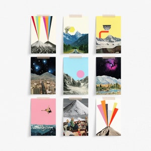 Lot de 9 cartes postales sur la montagne, art abordable, papeterie rétro, cadeau de fête des pères - Montagnes