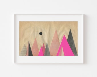 Pink Mountain Print, Abstract Landscape Art - Paper Mountains 7