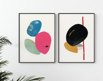 Abstract Print Set of 2, Mid Century Modern Art, Wall Art Set - Abstract