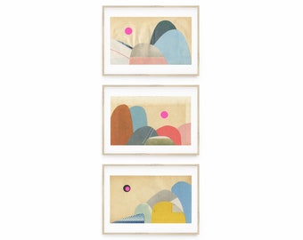 Mountain Print Set of 3, Abstract Landscape Wall Art - Paper Mountains