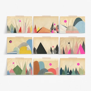 Set mit 9 Bergen Postkarten, Erschwingliche Kunst, Modernes Briefpapier, Geschenkideen - Papier Berge