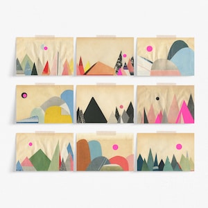 Set of 9 Mountain Postcards, Affordable Art, Modern Stationery, Gift Ideas Paper Mountains image 1