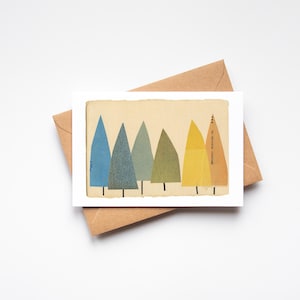 Carte de voeux forêt, carte paysage coloré - arbres