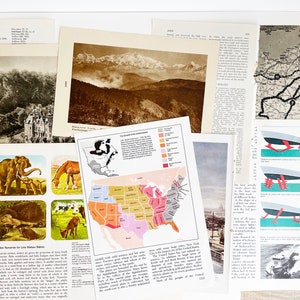 Paquete de más de 50 páginas vintage con imágenes y texto para Junk Journal, paquete de efímeras