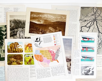 Bündel von über 50 Vintage-Seiten mit Bildern und Text für Junk Journal, Ephemera Pack