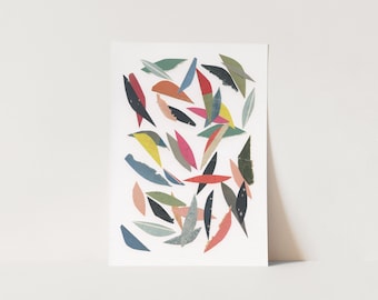 ORIGINAL COLLAGE, Abstract Botanical Art - Falling Leaves