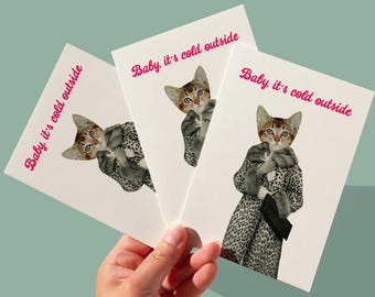 Funny Cat Christmas Card Pack - Baby, It's Cold Outside