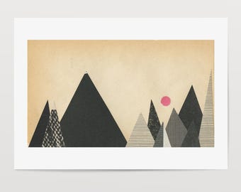 Black Mountain Print, Abstract Landscape Wall Art, A4 Sale Print - Paper Mountains 3