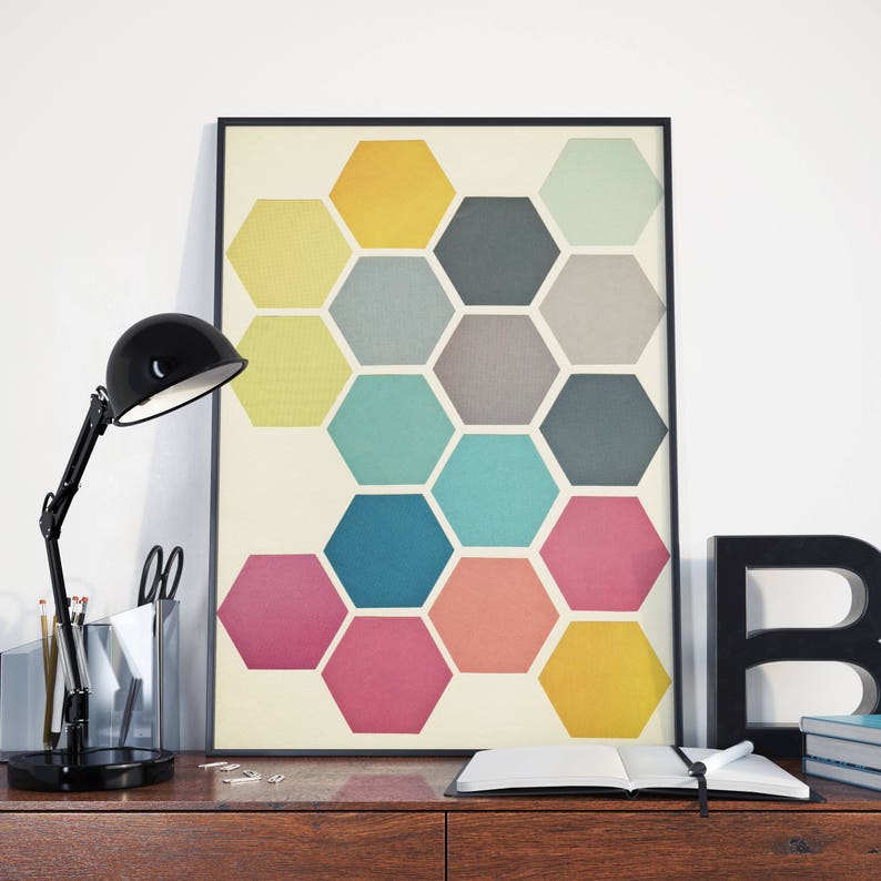 Honeycomb Wall Art Geometric Decor Colorful wall Art | Etsy