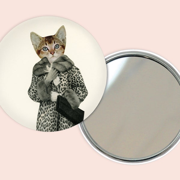 Cat Pocket Mirror 76mm / 3 inches - Kitten Dressed as Cat