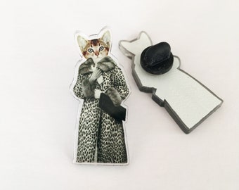 Cat Acrylic Pin Badge, Stocking Stuffer - Kitten Dressed as Cat
